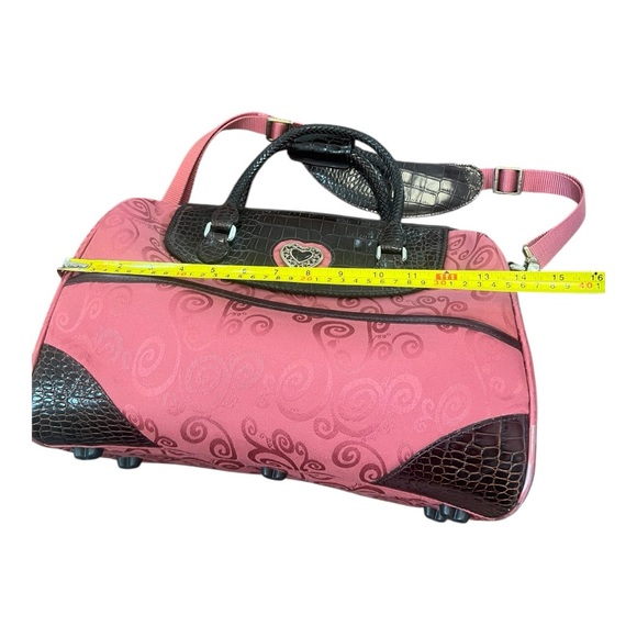 Brighton Pink & Brown Cherry Rose Large Beauty Case Satchel U210650 EUC - Picture 9 of 12